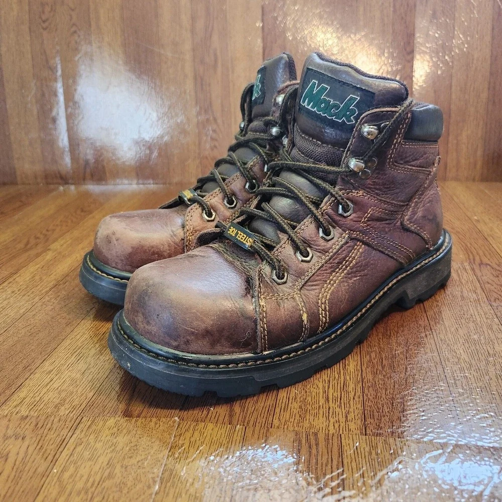 Mack Boots Mens Size 7 Steel Toe Gorman Work Shoes Leather Upper Brown
